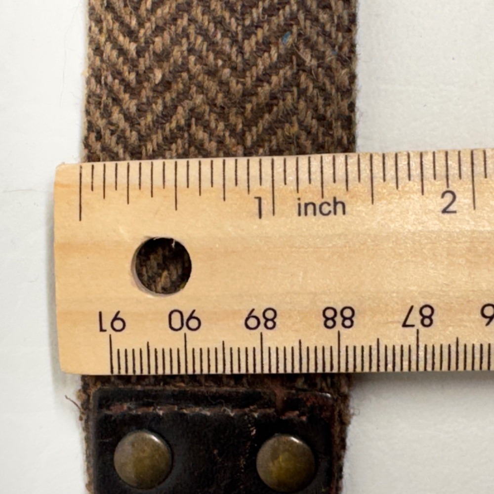 URBN Herringbone Belt Women 38 Brown Leather Tweed Dark Academia Heritage - Picture 7 of 10